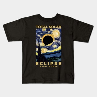 Van Gogh Starry Night Total Solar Eclipse April 8 2024 Kids T-Shirt